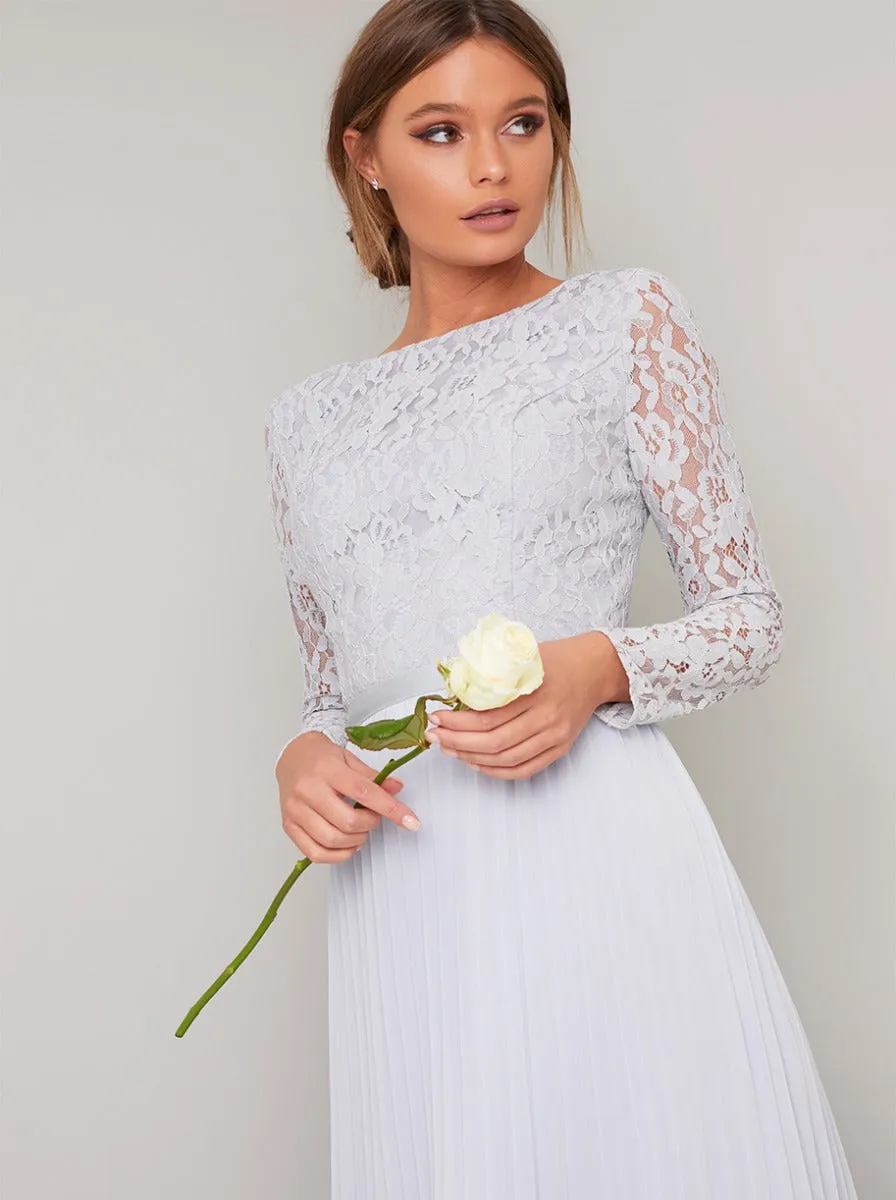 Long Sleeved Lace Pleated Maxi Dress in Blue sold by Chi Chi London product image thumbnail 2