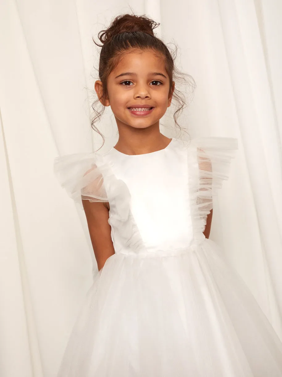 Younger Girls Ruffle Tulle Midi Dress in White sold by Chi Chi London product image thumbnail 3