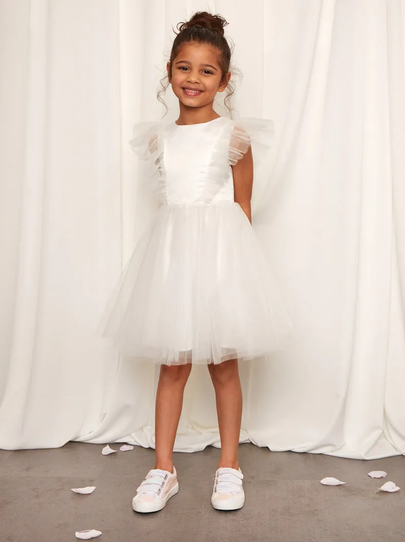 Younger Girls Ruffle Tulle Midi Dress in White sold by Chi Chi London product image thumbnail 2