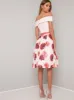 Bardot Neck Floral Print Midi Dress in Pink sold by Chi Chi London