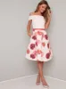 Bardot Neck Floral Print Midi Dress in Pink sold by Chi Chi London