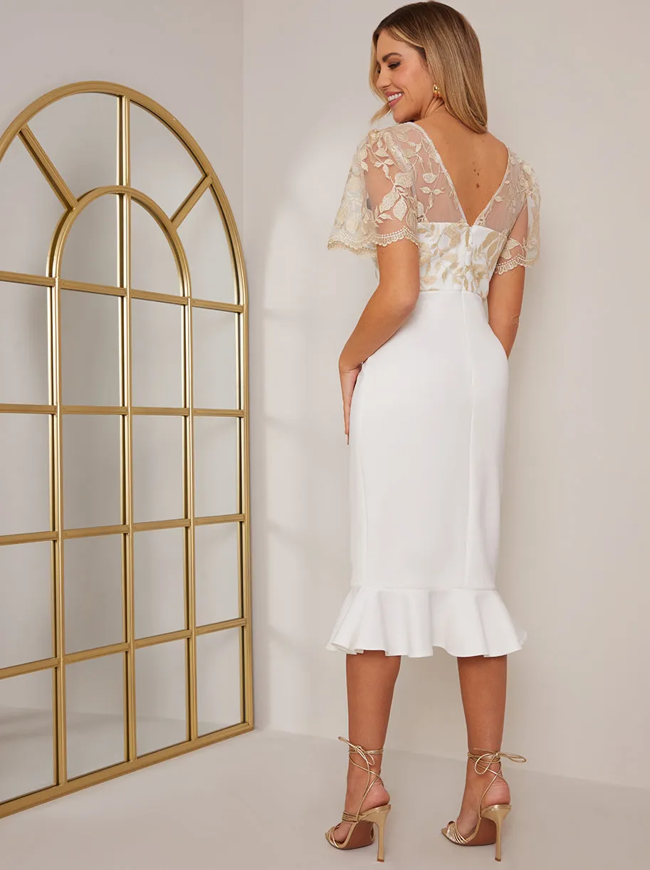 V Neck Embroidered Bodycon Dress in White sold by Chi Chi London product image thumbnail 4