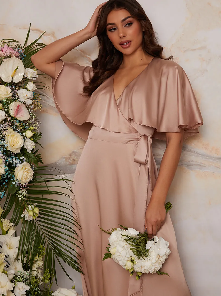 Angel Sleeve Wrap Design Bridesmaid Maxi Dress in Champagne sold by Chi Chi London product image thumbnail 2