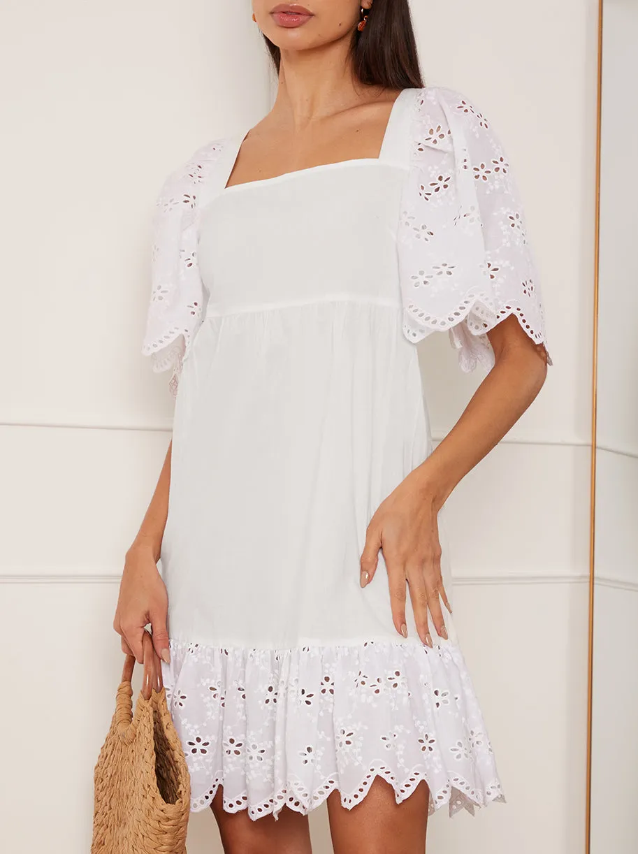 Broderie Sleeve Poplin Mini Dress in White sold by Chi Chi London product image thumbnail 3