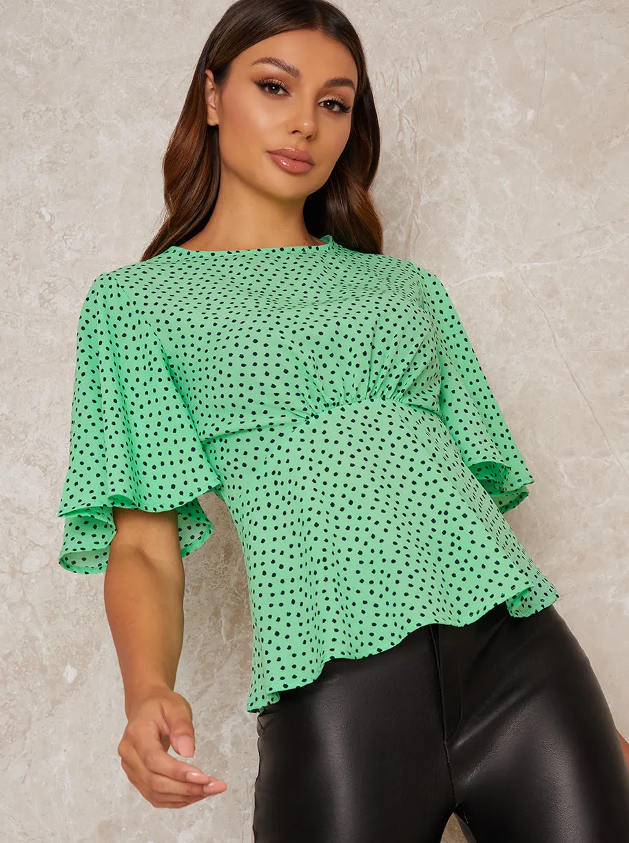 Angel Sleeve Spot Print Top in Green sold by Chi Chi London product image thumbnail 4