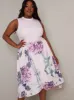 Plus Size Contrast Floral Dip Hem Midi Dress In Pink sold by Chi Chi London