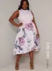 Plus Size Contrast Floral Dip Hem Midi Dress In Pink sold by Chi Chi London