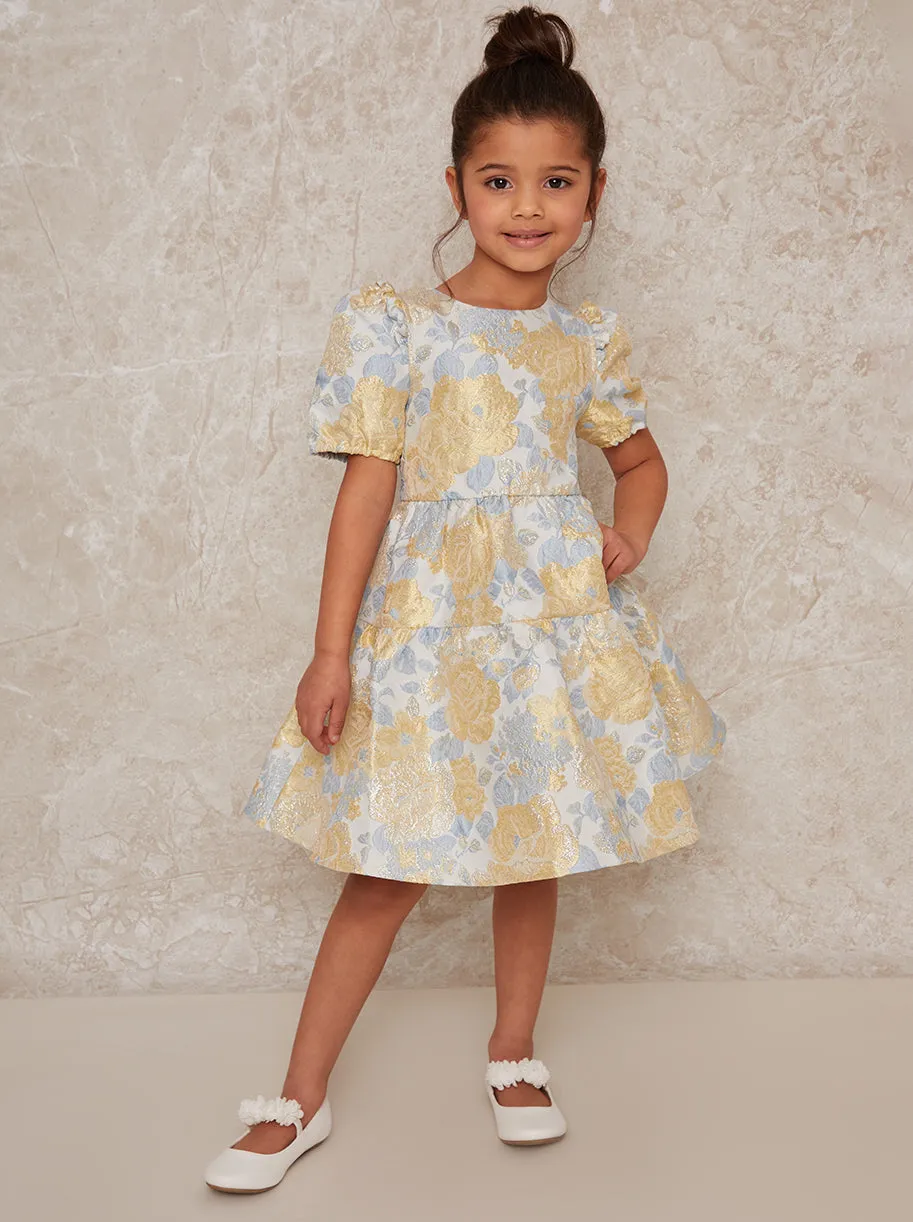 Girls Short Sleeve Floral Jacquard Midi Dress in Multi sold by Chi Chi London product image thumbnail 2
