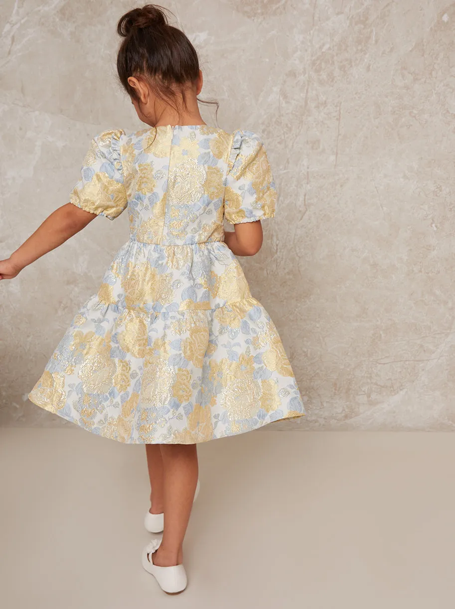 Girls Short Sleeve Floral Jacquard Midi Dress in Multi sold by Chi Chi London product image thumbnail 3