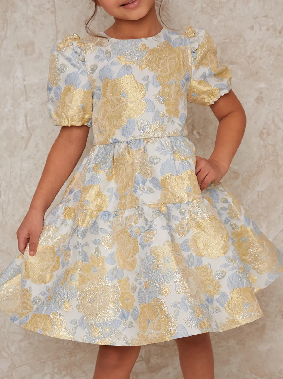 Girls Short Sleeve Floral Jacquard Midi Dress in Multi sold by Chi Chi London product image thumbnail 4