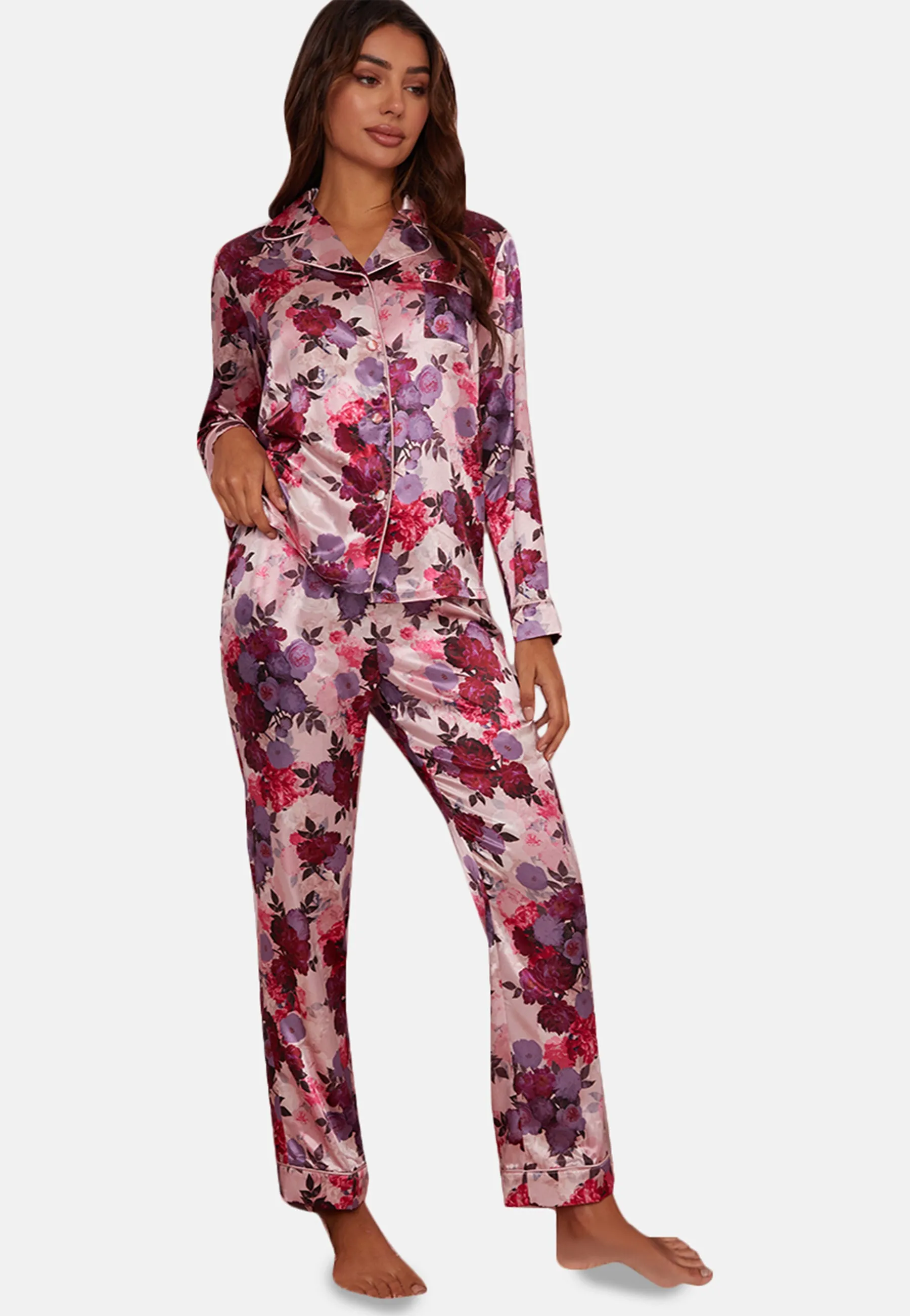 Floral Pyjama Shirt Set in Blush sold by Chi Chi London product image thumbnail 5
