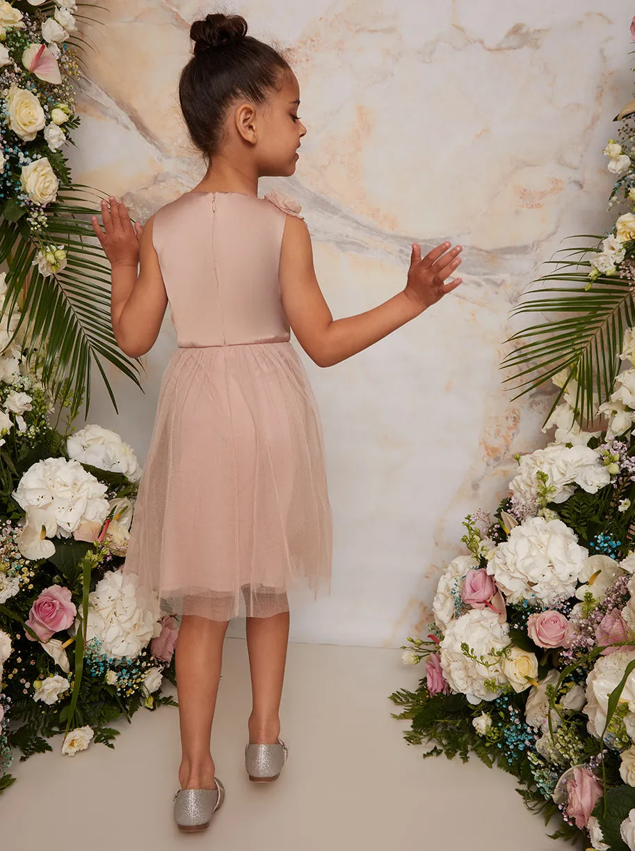 Girls 3D Floral Tulle Skirt Flower Girl Dress in Champagne sold by Chi Chi London product image thumbnail 4