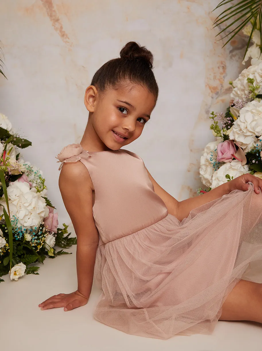 Girls 3D Floral Tulle Skirt Flower Girl Dress in Champagne sold by Chi Chi London product image thumbnail 2