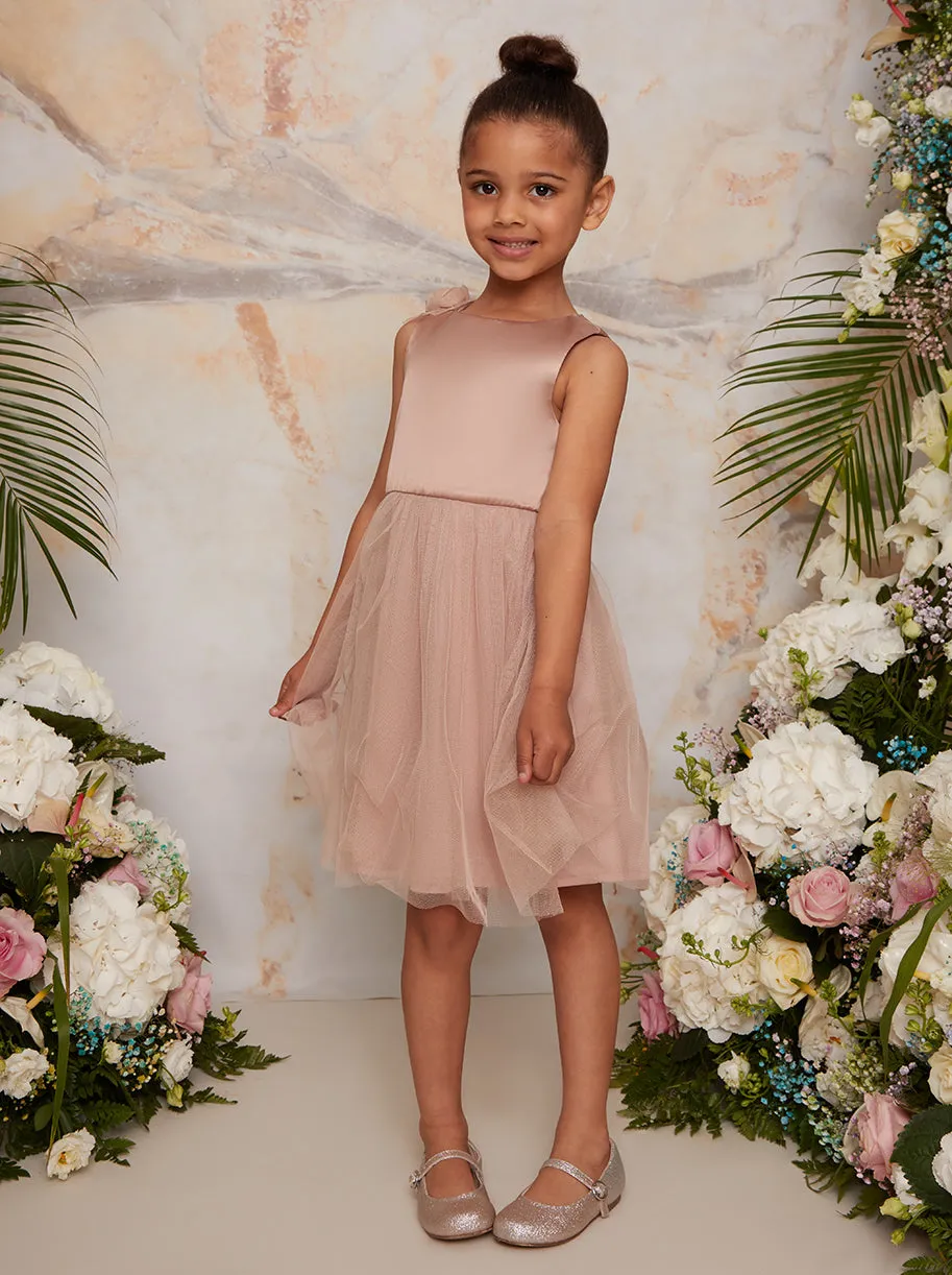 Girls 3D Floral Tulle Skirt Flower Girl Dress in Champagne sold by Chi Chi London product image thumbnail 3