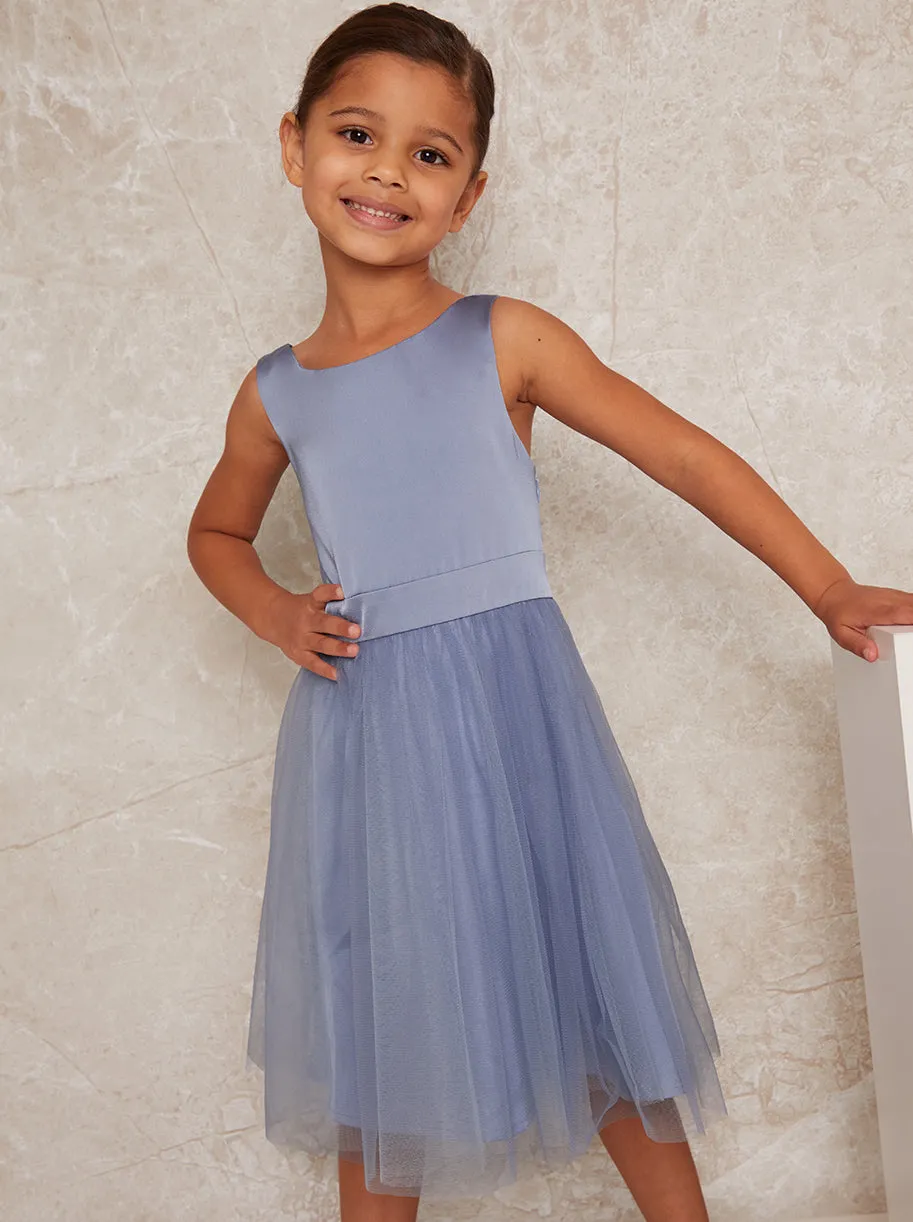 Younger Girls Satin Bodice Tulle Midi Dress In Blue sold by Chi Chi London product image thumbnail 2