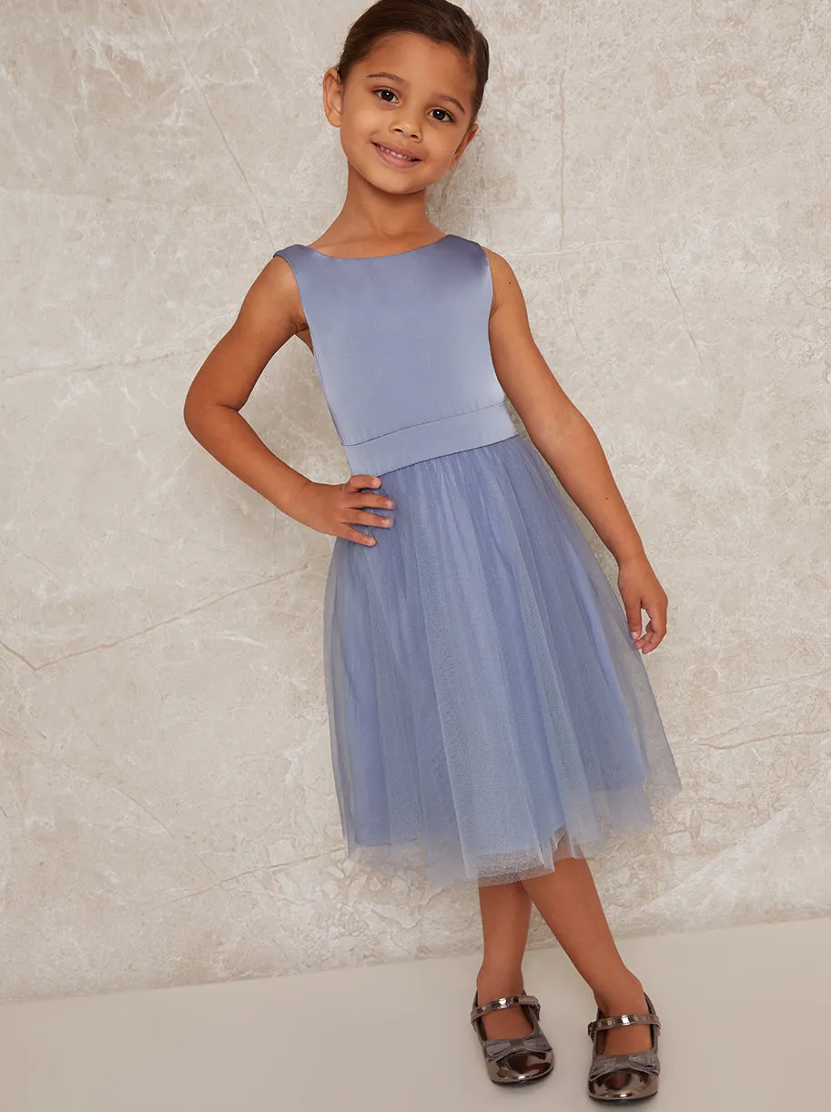 Younger Girls Satin Bodice Tulle Midi Dress In Blue sold by Chi Chi London product image thumbnail 3
