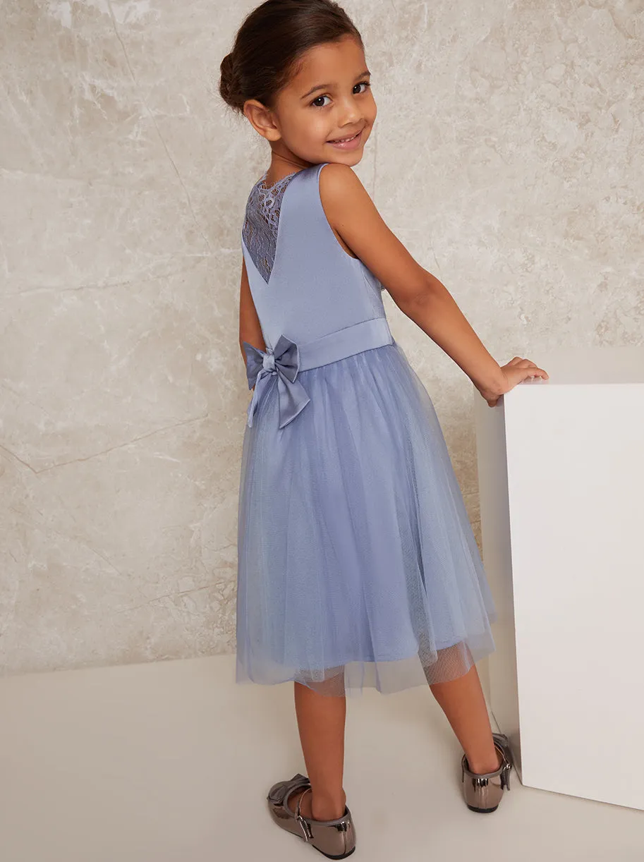 Younger Girls Satin Bodice Tulle Midi Dress In Blue sold by Chi Chi London product image thumbnail 4