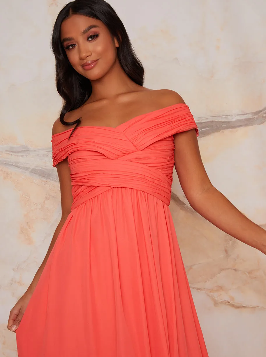 Petite Bardot Ruched Dress in Orange sold by Chi Chi London product image thumbnail 3
