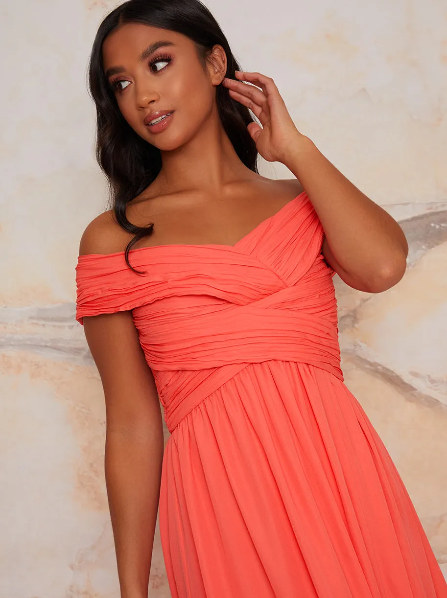Petite Bardot Ruched Dress in Orange sold by Chi Chi London product image thumbnail 2