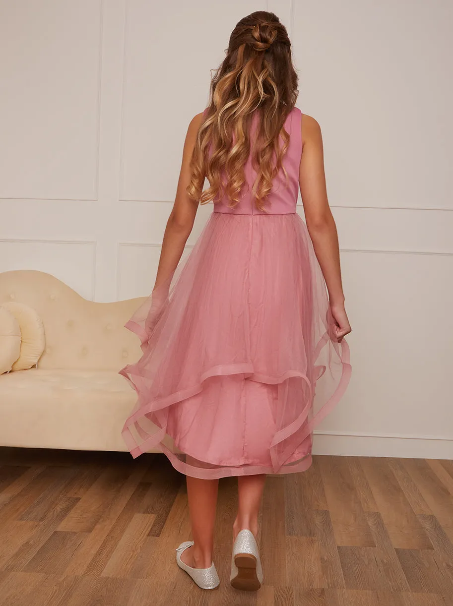 Older Girls Tulle Layered Midi Dress in Pink sold by Chi Chi London product image thumbnail 4