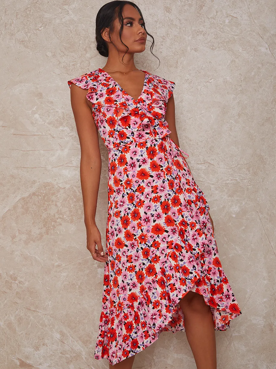 Wrap Floral Midi Dress in Pink sold by Chi Chi London product image thumbnail 3