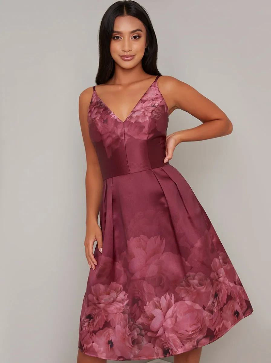 Petite Cami Strap Ombre Print Midi Dress in Red sold by Chi Chi London