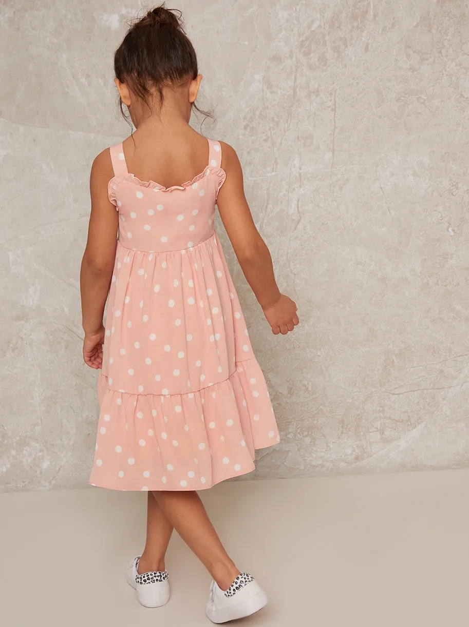Girls Sleeveless Polka Dot Midi Dress in Pink sold by Chi Chi London product image thumbnail 4