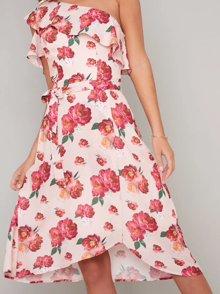 Floral Print Wrap Design Midi Dress in Nude sold by Chi Chi London product image thumbnail 2