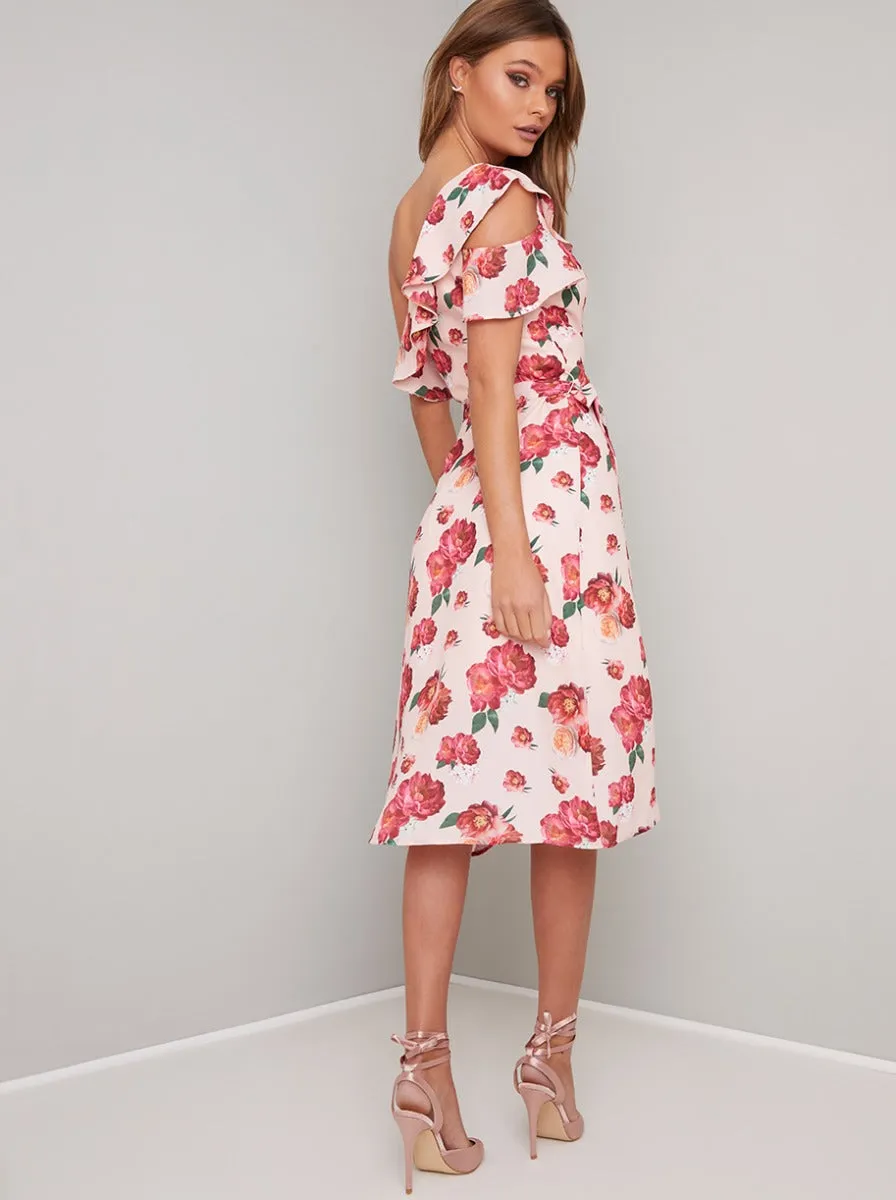 Floral Print Wrap Design Midi Dress in Nude sold by Chi Chi London product image thumbnail 3