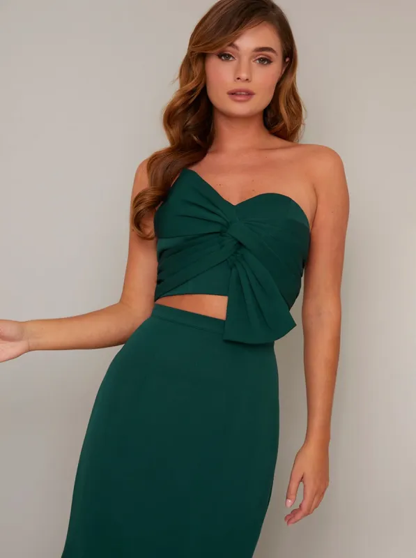 Bow Detail Crop Top in Green sold by Chi Chi London
