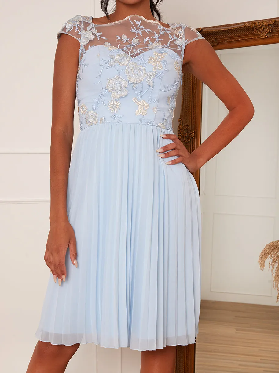 Cap Sleeved Embroidered Bodice Midi Dress in Blue sold by Chi Chi London product image thumbnail 3