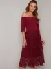 Tall 3/4 Sleeved Lace Crochet Midi Dress in Red sold by Chi Chi London