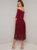 Tall 3/4 Sleeved Lace Crochet Midi Dress in Red sold by Chi Chi London