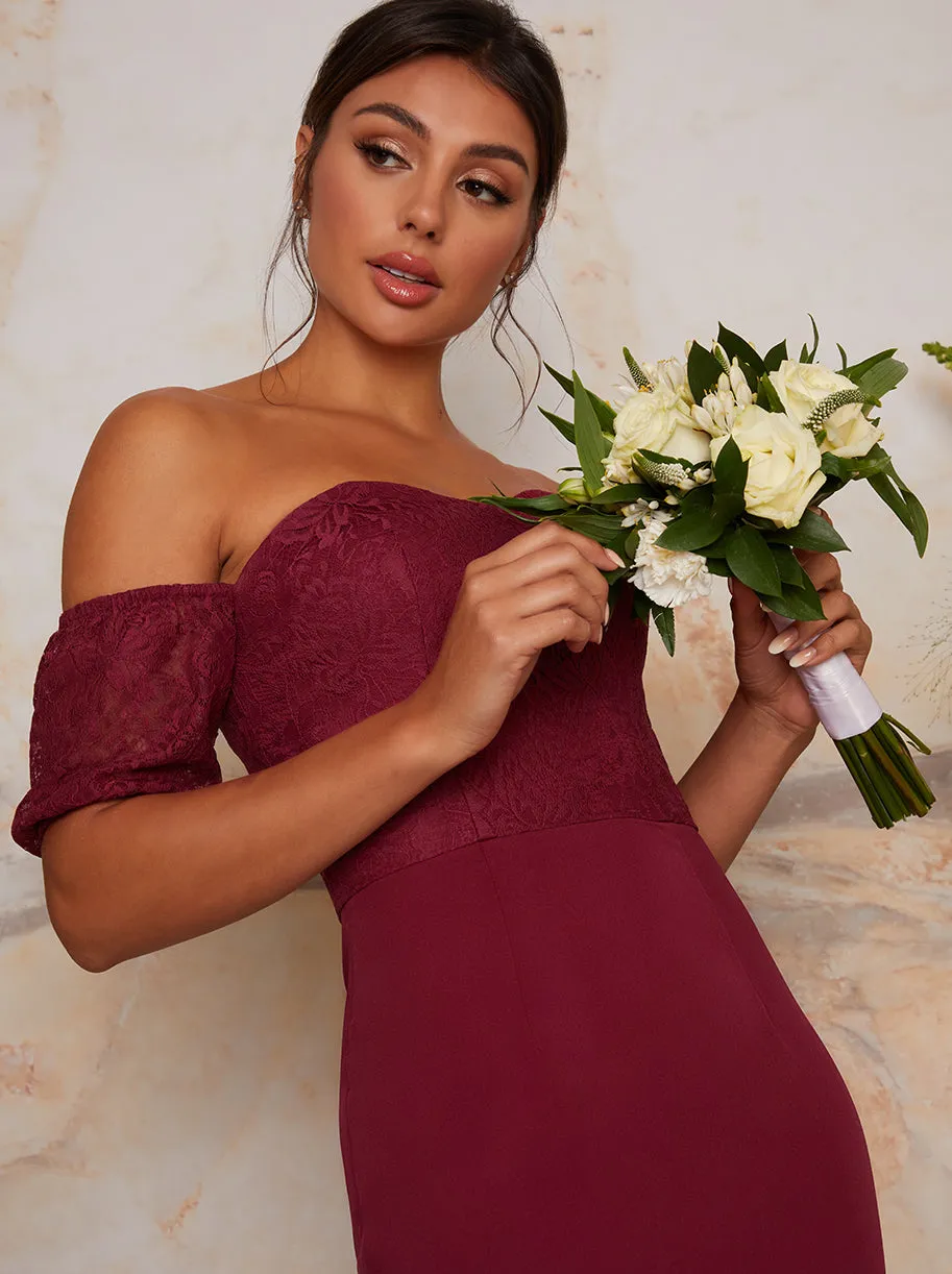 Bardot Lace Bodycon Peplum Dress in Berry sold by Chi Chi London product image thumbnail 3