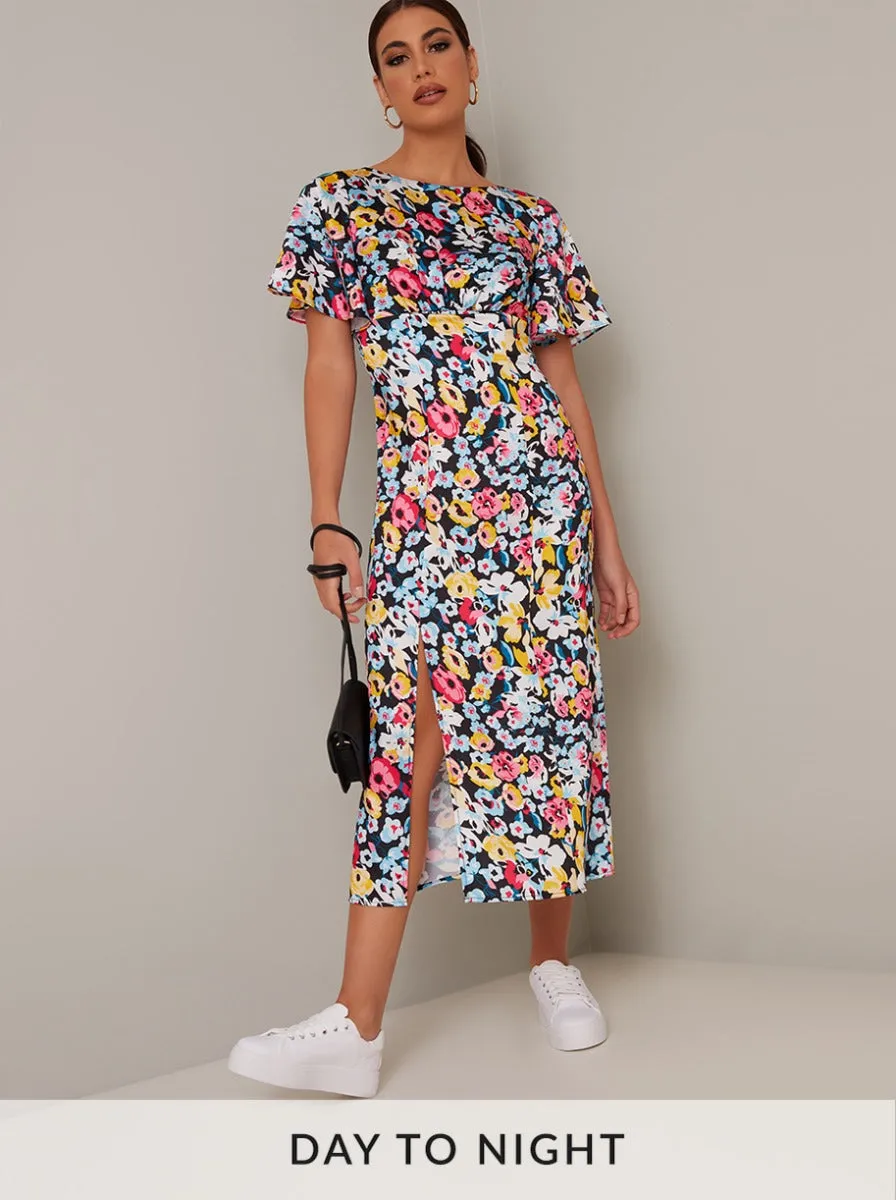 Angel Sleeve Print Midi Dress in Black sold by Chi Chi London product image thumbnail 4