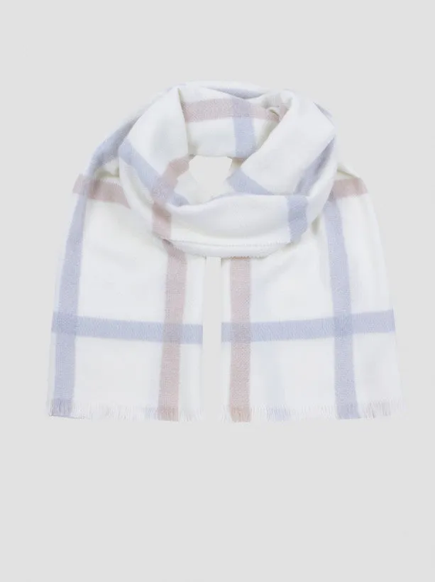 Knitted Check Detailed Scarf in Cream sold by Chi Chi London