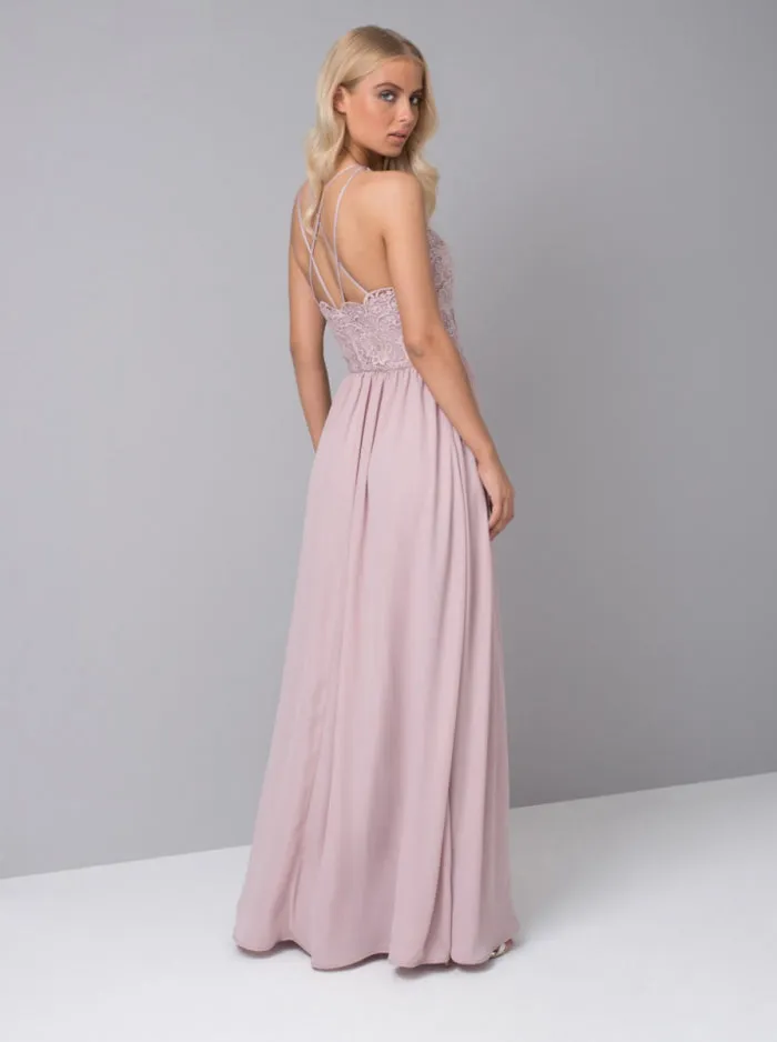 Halter Style Lace Bodice Maxi Dress in Pink sold by Chi Chi London product image thumbnail 4