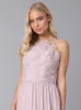 Halter Style Lace Bodice Maxi Dress in Pink sold by Chi Chi London