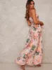 Wrap Floral Print Dip Hem Dress in Pink sold by Chi Chi London