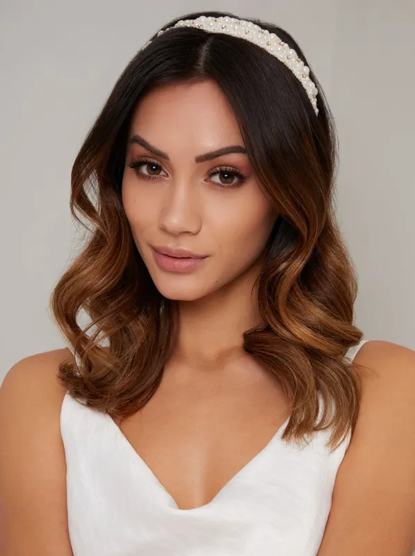Pearl Detail Headband in Ivory sold by Chi Chi London