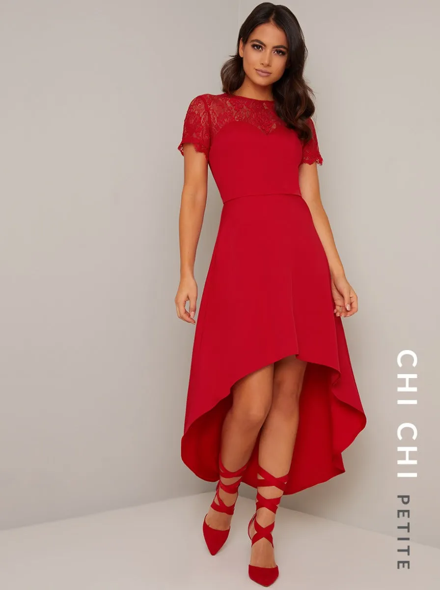 Petite Lace Bodice Sweetheart Dip Hem Midi Dress in Red sold by Chi Chi London product image thumbnail 2