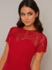 Petite Lace Bodice Sweetheart Dip Hem Midi Dress in Red sold by Chi Chi London