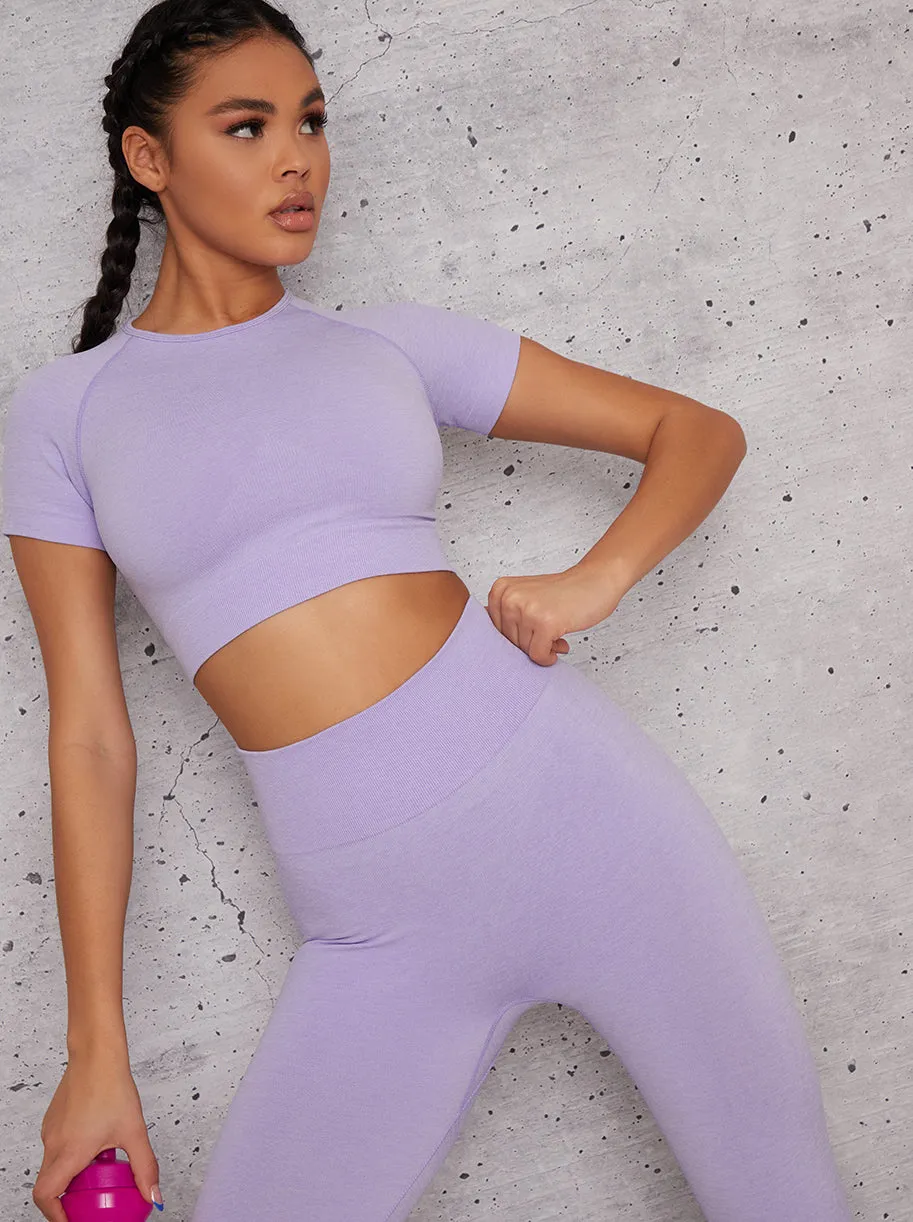 Short Sleeved Cropped Sports Top in Purple sold by Chi Chi London product image thumbnail 2