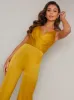 Satin Feel Wrap Detail Wide Leg Jumpsuit in Yellow sold by Chi Chi London