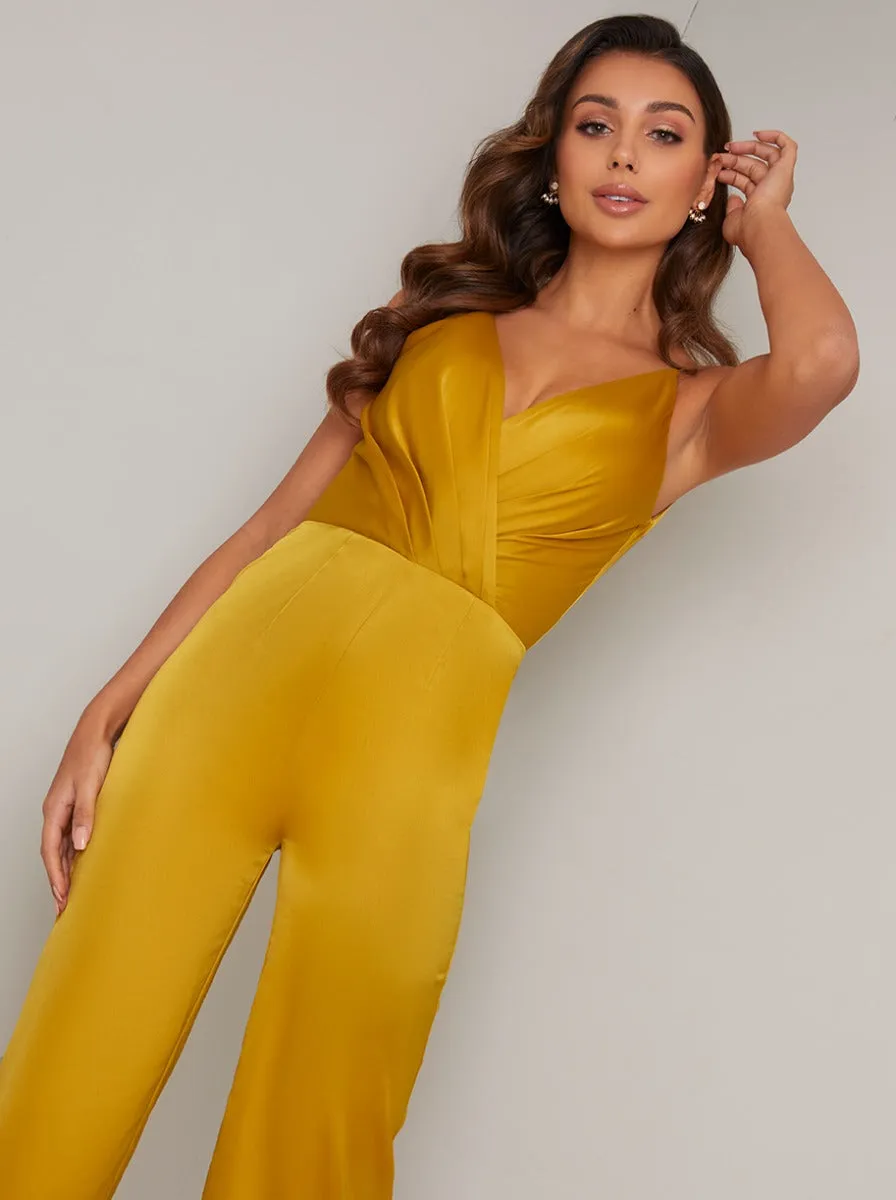 Satin Feel Wrap Detail Wide Leg Jumpsuit in Yellow sold by Chi Chi London product image thumbnail 2
