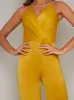 Satin Feel Wrap Detail Wide Leg Jumpsuit in Yellow sold by Chi Chi London