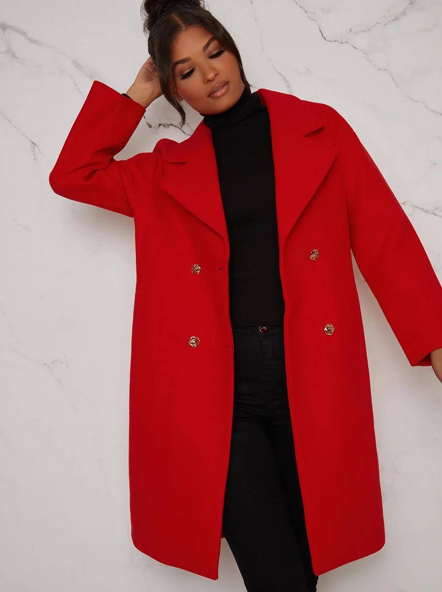 Double Breasted Long Winter Coat in Red sold by Chi Chi London product image thumbnail 2