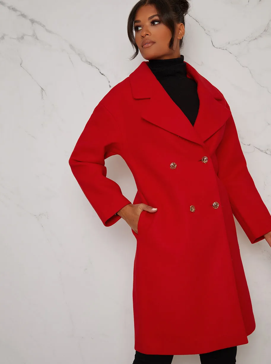 Double Breasted Long Winter Coat in Red sold by Chi Chi London product image thumbnail 3