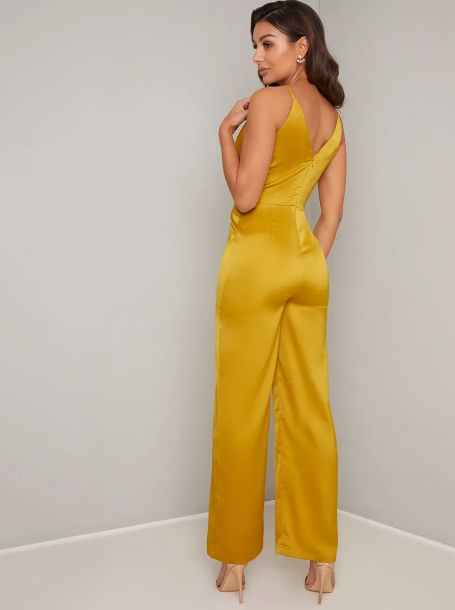 Satin Feel Wrap Detail Wide Leg Jumpsuit in Yellow sold by Chi Chi London product image thumbnail 4