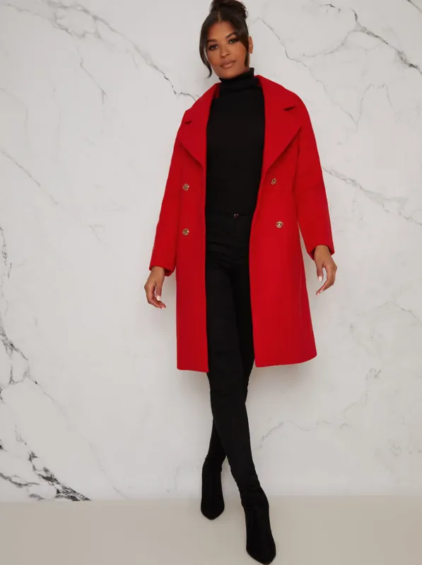 Double Breasted Long Winter Coat in Red sold by Chi Chi London